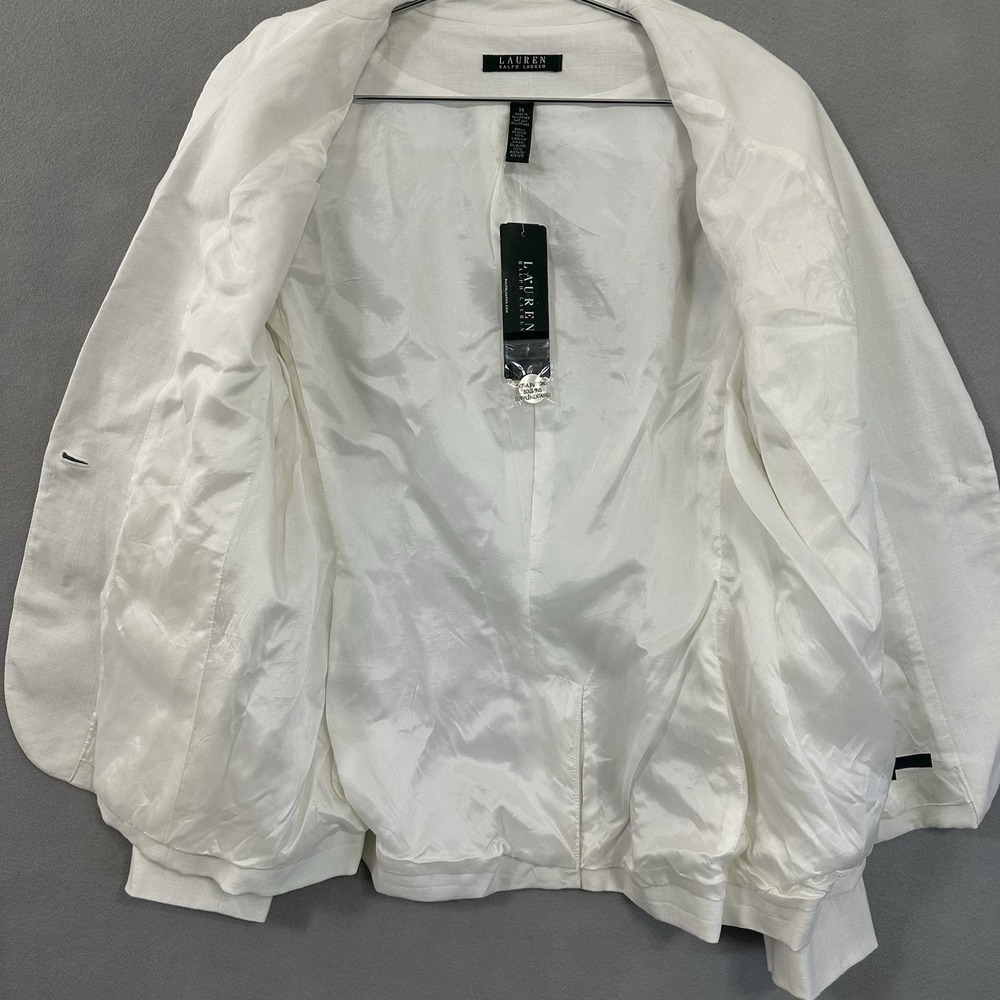 Lauren Ralph Lauren White Linen Blazer Career Minimalist Women's Size 14 - READ - Picture 13 of 16